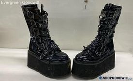 Demonia Black Patent Platform Gothic Buckle Boots