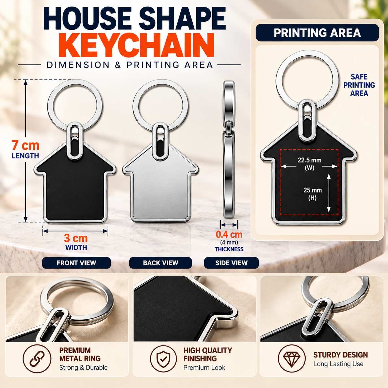 House Shape Metal Key Chain thumbnail 2